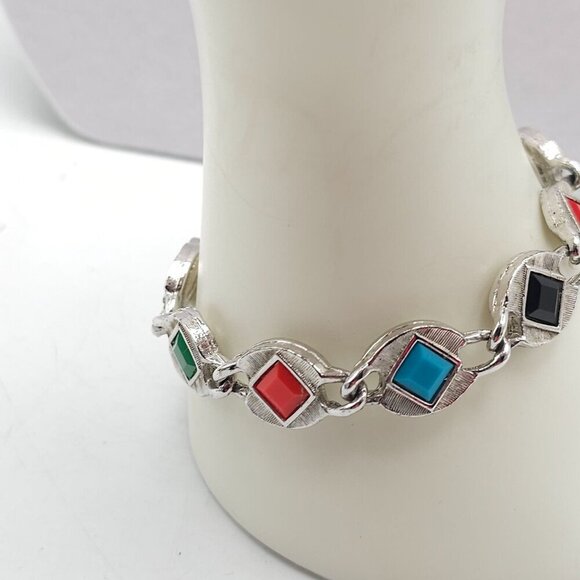 1967 Sarah Coventry Harlequin Reversible Bracelet Sea Life Colorful Geometric - Picture 6 of 9